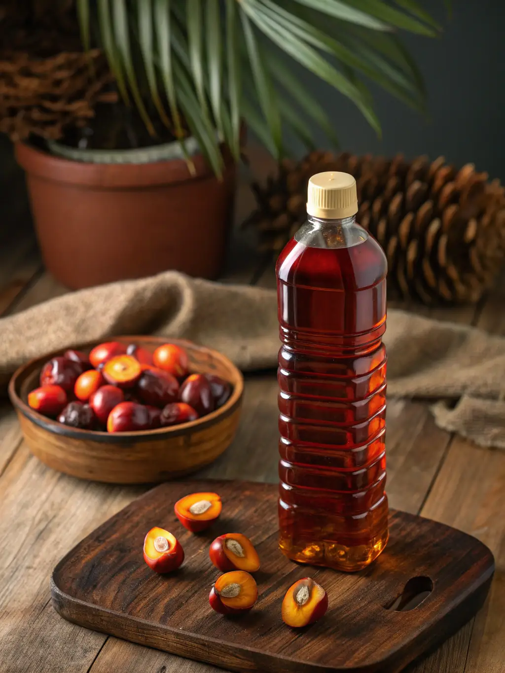 A close-up shot of freshly harvested palm fruits being processed into palm oil, emphasizing EHIMHANRE ROLEX AGRICULTURE NIG LIMITED's commitment to purity and sustainability.